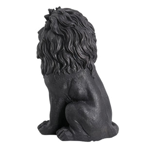 Elegant Sitting Lion Statue with Matte Black Finish - 20.67 Inches
