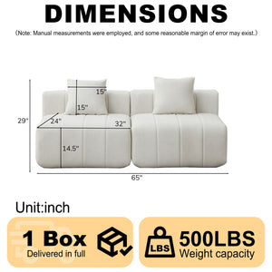 Modular Sectional Sofa With 2 Pillows, Symmetrical Design