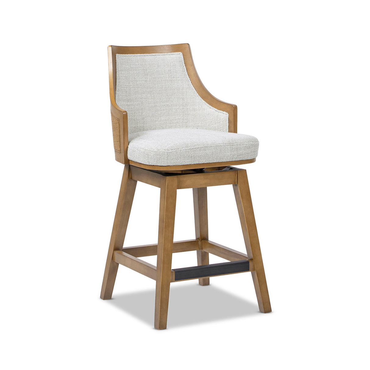 Bahama 26" Cane Rattan High-Back Swivel Counter Stool with Recessed Arms