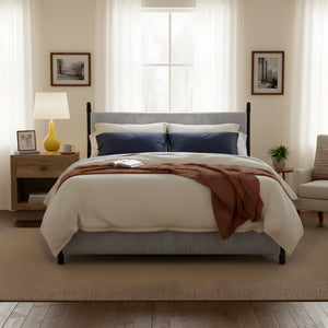 48-inch Striped Rubberwood Upholstered Bed, King