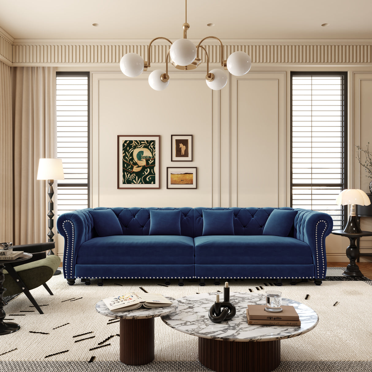 Chesterfield 3-in-1 Pull-Out Sofa Bed, Convertible Sleeper Sofa