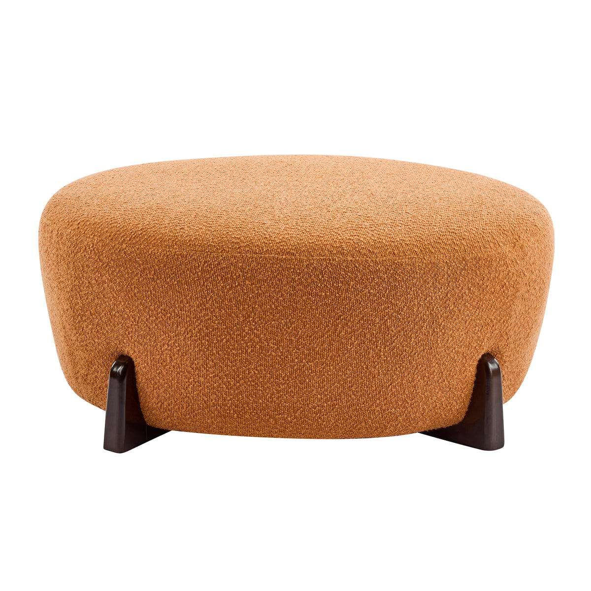 Modish Round Ottoman: Boucle Top with Splayed Rubber Wood Legs, Pumpkin