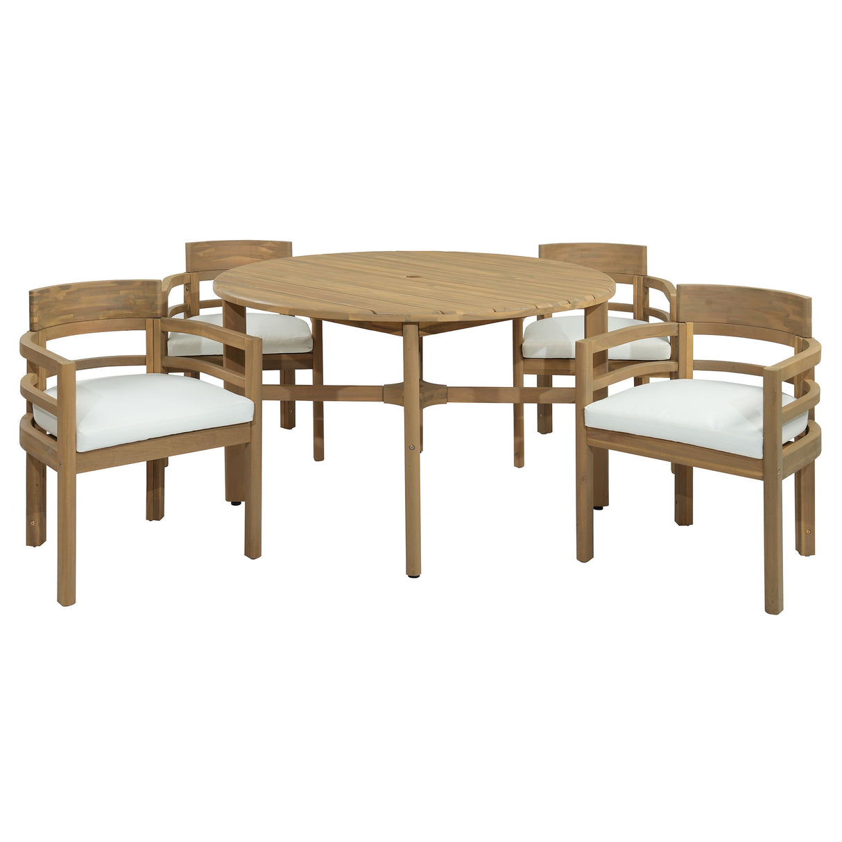 5 Piece Round Patio Table & Cushioned Armrest Chairs, Outdoor Dining Set With Umbrella Hole