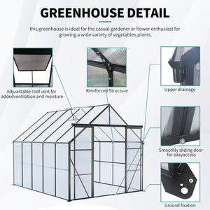 Double Door Polycarbonate house Raised Base And Anchor Aluminum Heavy Duty Walk In houses For Outdoor Backyard In All Season