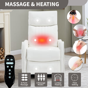 White Heat Massage Manual Recliner Chair with Rocker and Swivel in Faux Leather
