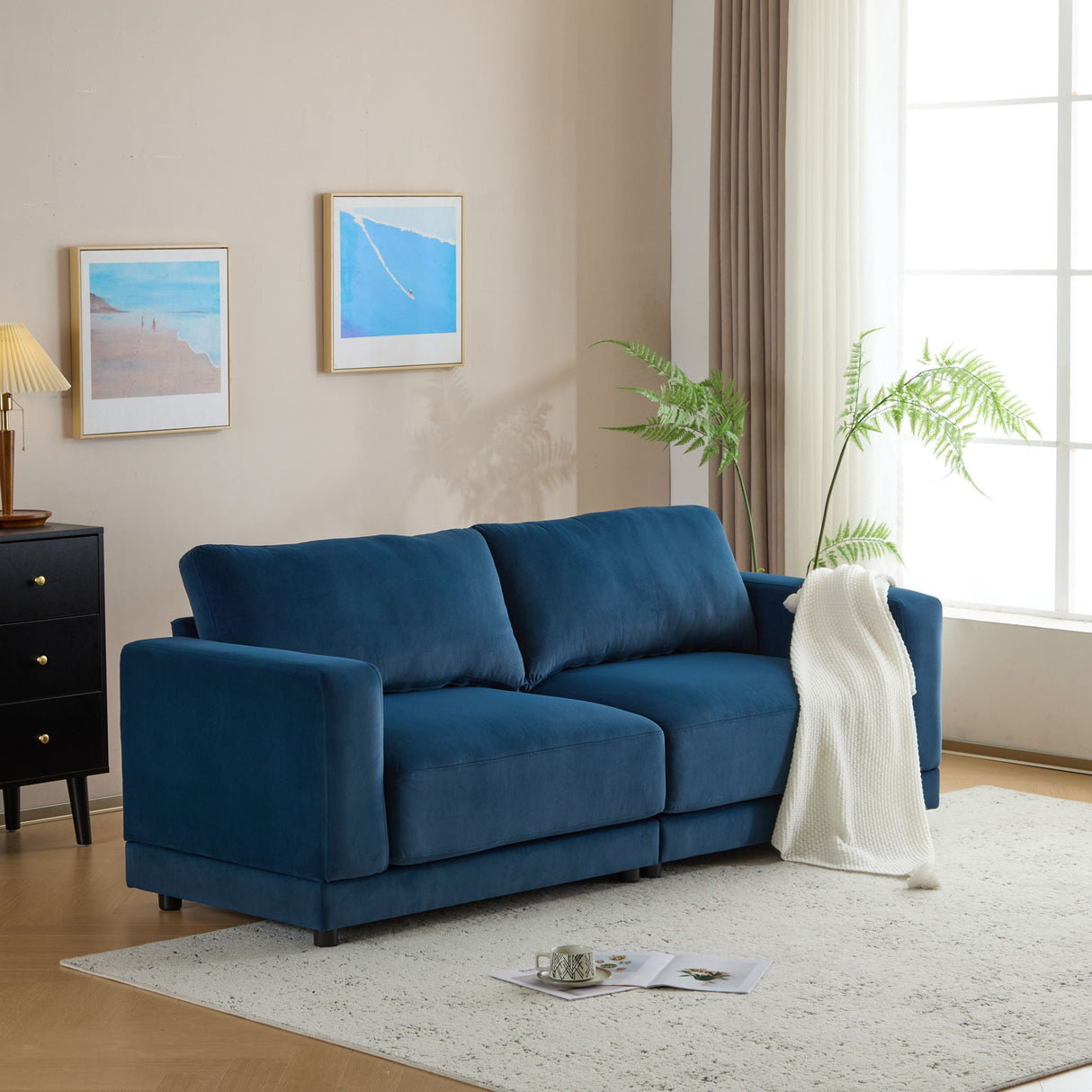 Modern Square Arm Sofa With Soft Fabric Upholstery, Deep Cushions - Best Buy Furniture