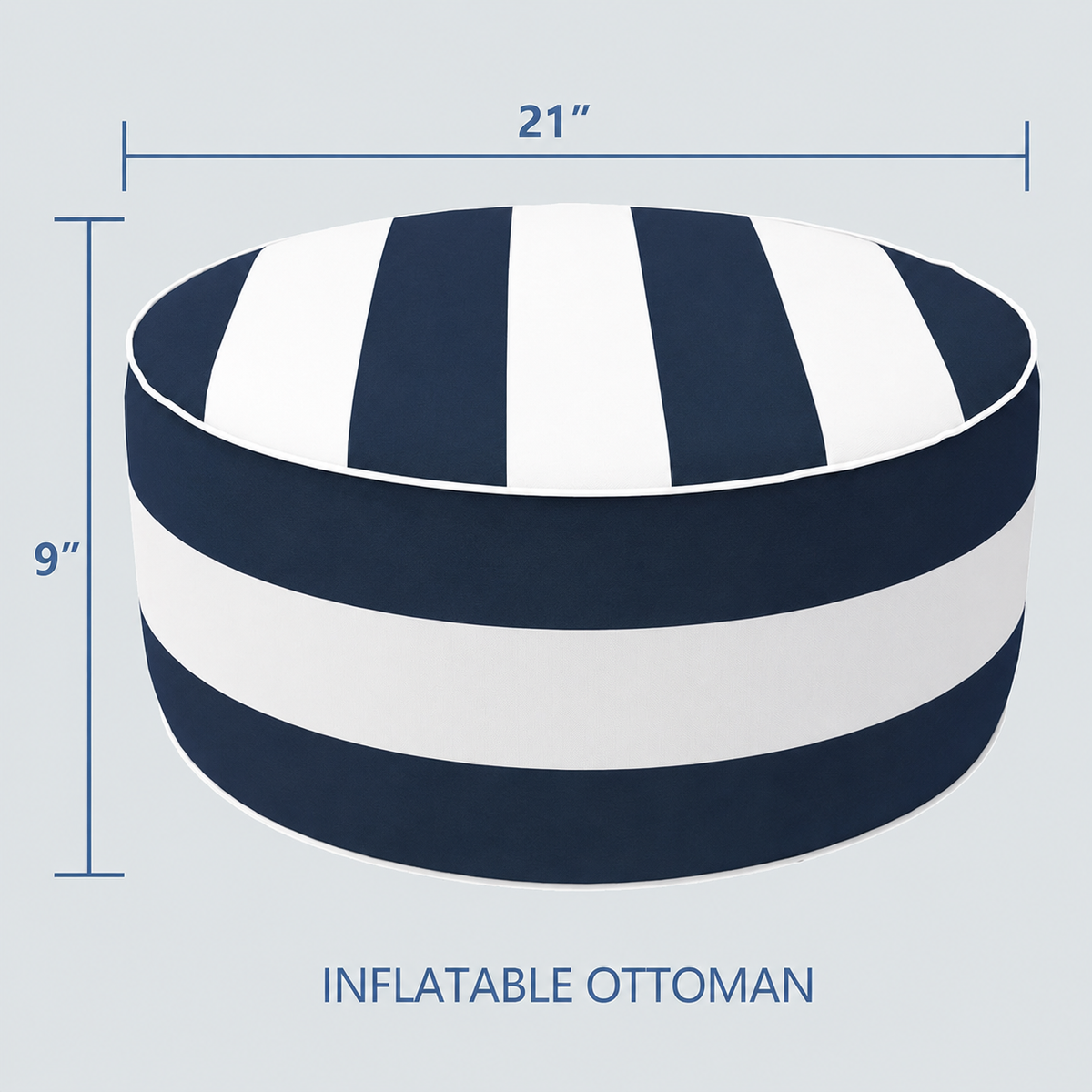 Outdoor Inflatable Ottoman - Navy Blue/White Striped