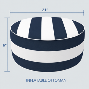 Outdoor Inflatable Ottoman - Navy Blue/White Striped