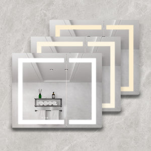 36" X 30" Medicine Cabinet With LED Vanity Mirror, Anti-Fog Recessed Or Surface Mount Bathroom Double Door Large Storage 3000K~6000K Bright Lighted Aluminum Storage Cabinet With Touch Switch - Silver