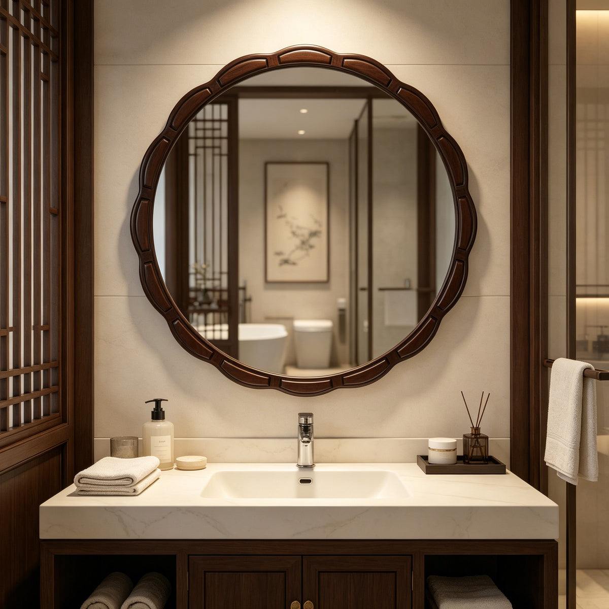 Round Wood Wall Mirror - 31.5"