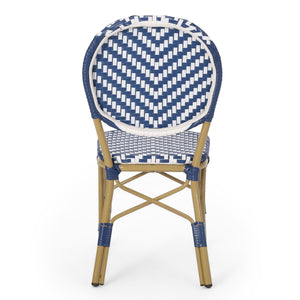 Outdoor Rattan And Aluminum French Armless Bistro Chairs Set - Navy Blue
