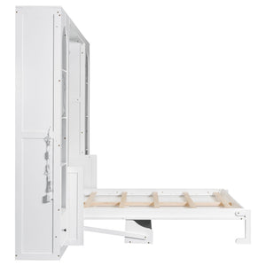 French Style Murphy Platform Bed With Shelf, Side Cabinets, Drawers And LED