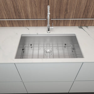 30" Undermount Kitchen Sink 16 Gauge Ledge Workstation - Brushed Nickel