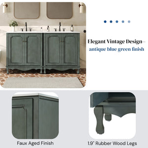 Vintage Double Sink Bathroom Vanity Set With Ceramic Sinks