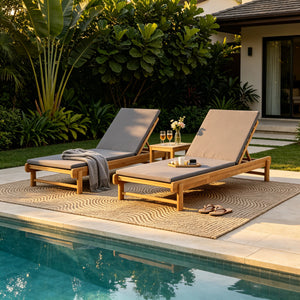 Light Teak Acacia Wood Chaise Lounge Set