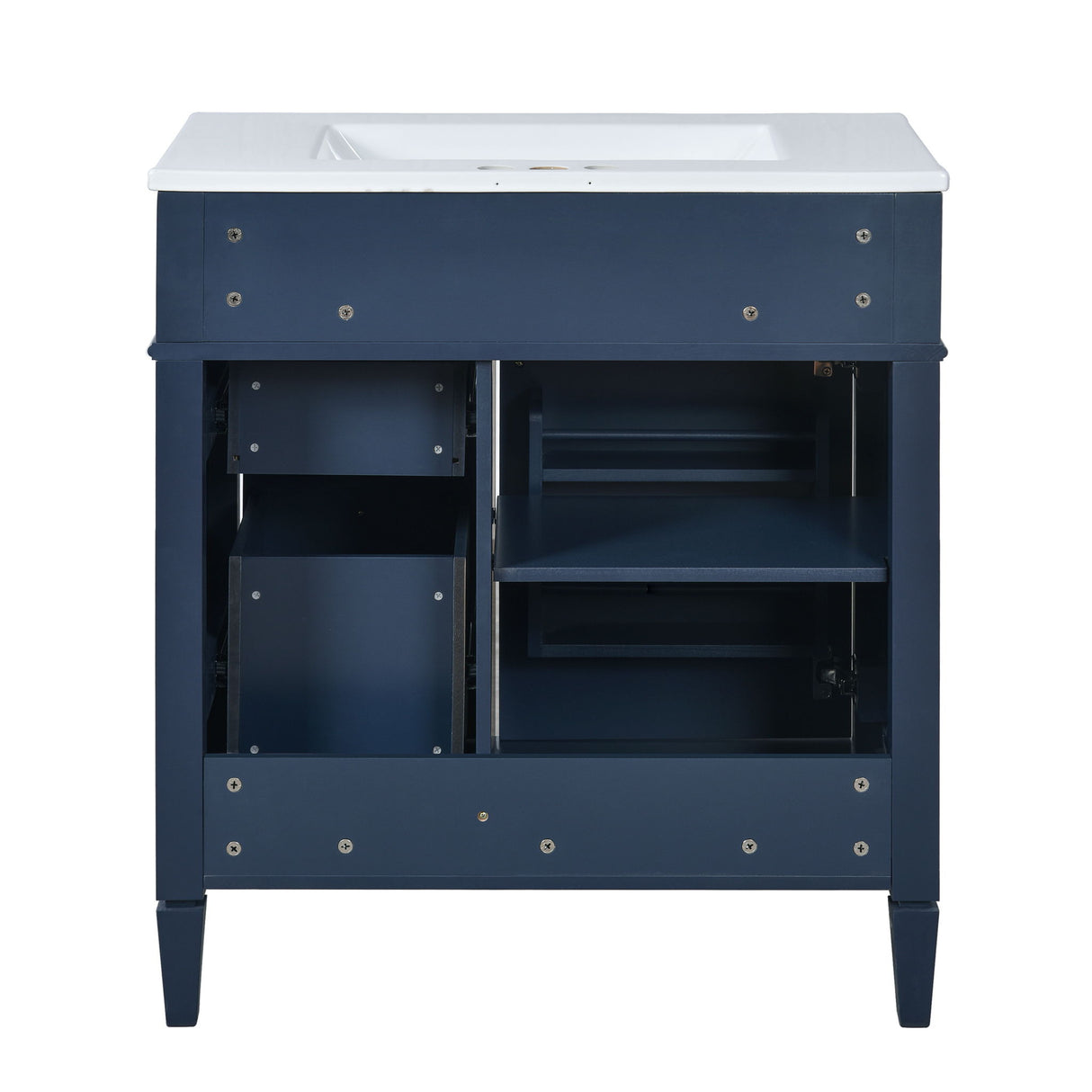 Bathroom Vanity With Top Sink, 2 Doors And 3 Drawers, Freestanding Set With Mirror Cabinet