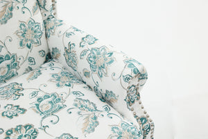 Modern Accent Chair with Retro Wood Legs and Floral Design