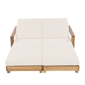 Double Acacia Wood Chaise Lounge Set