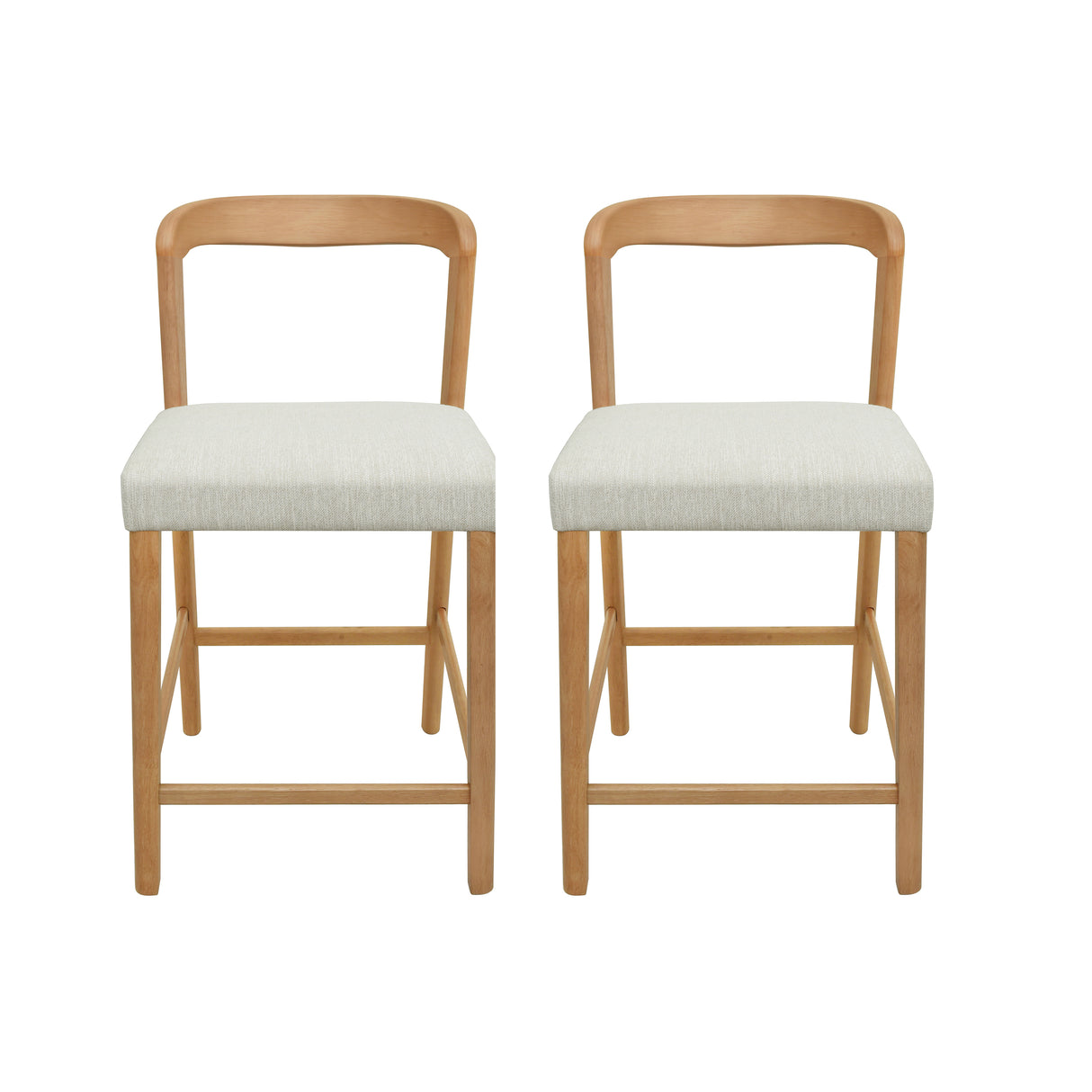 Solid Rubber Wood Counter Stools (Natural Oak + Beige) Set of 2