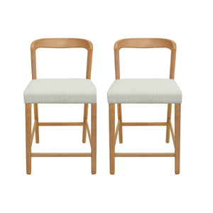 Solid Rubber Wood Counter Stools (Natural Oak + Beige) Set of 2