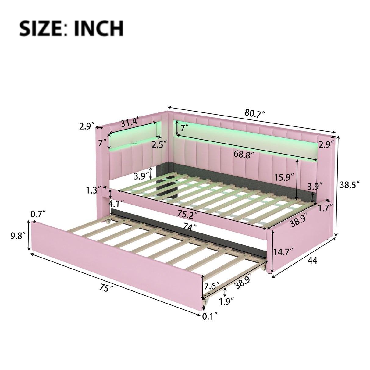 Upholstered Platform Bed With USB Ports And LED Belt