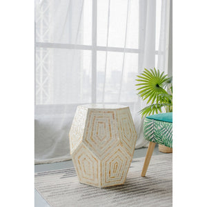 18x18x21'-Hexagonal-Capes-Capiz-Stool,-Cream/Yellow-