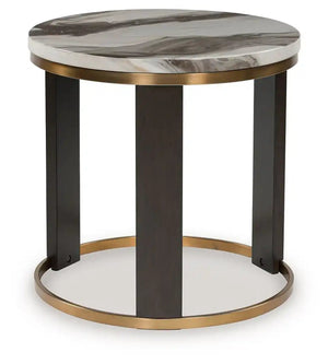 Jazmore - Round End Table - Brown / Brass Finish - Best Buy Furniture