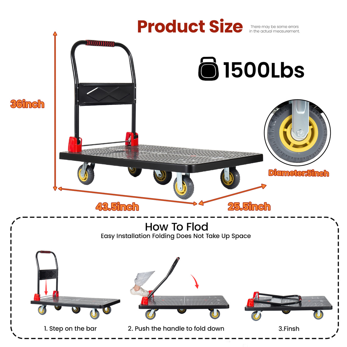 25.5"x43.5" Platform Truck with 1500lbs Capacity