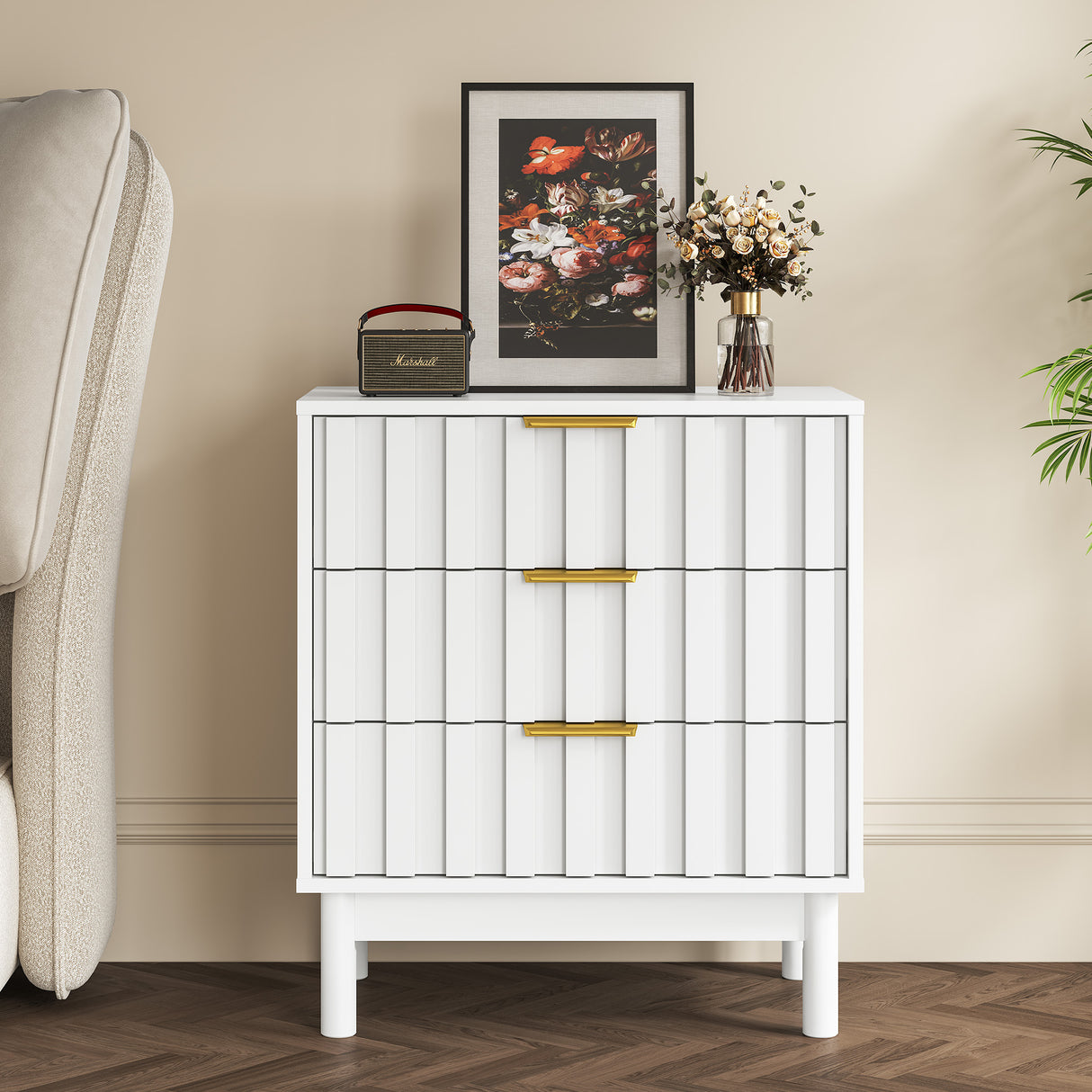 3 Drawer Dresser with Fluted Panel Design