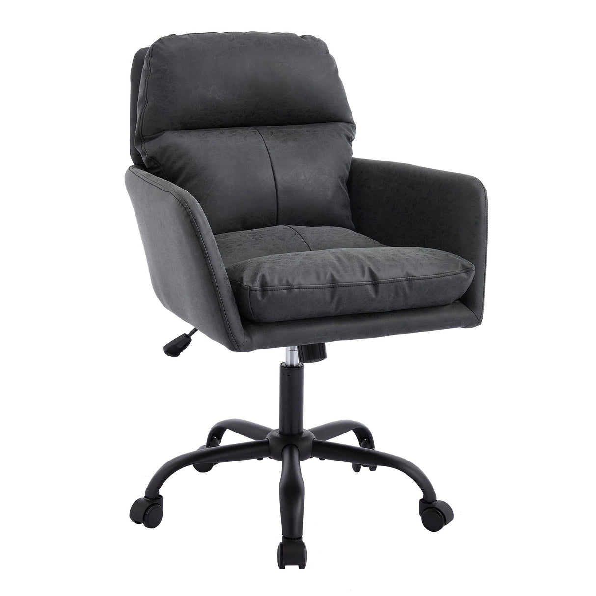 Adjustable Office Chair, Ergonomic Swivel Chair Leather - Black