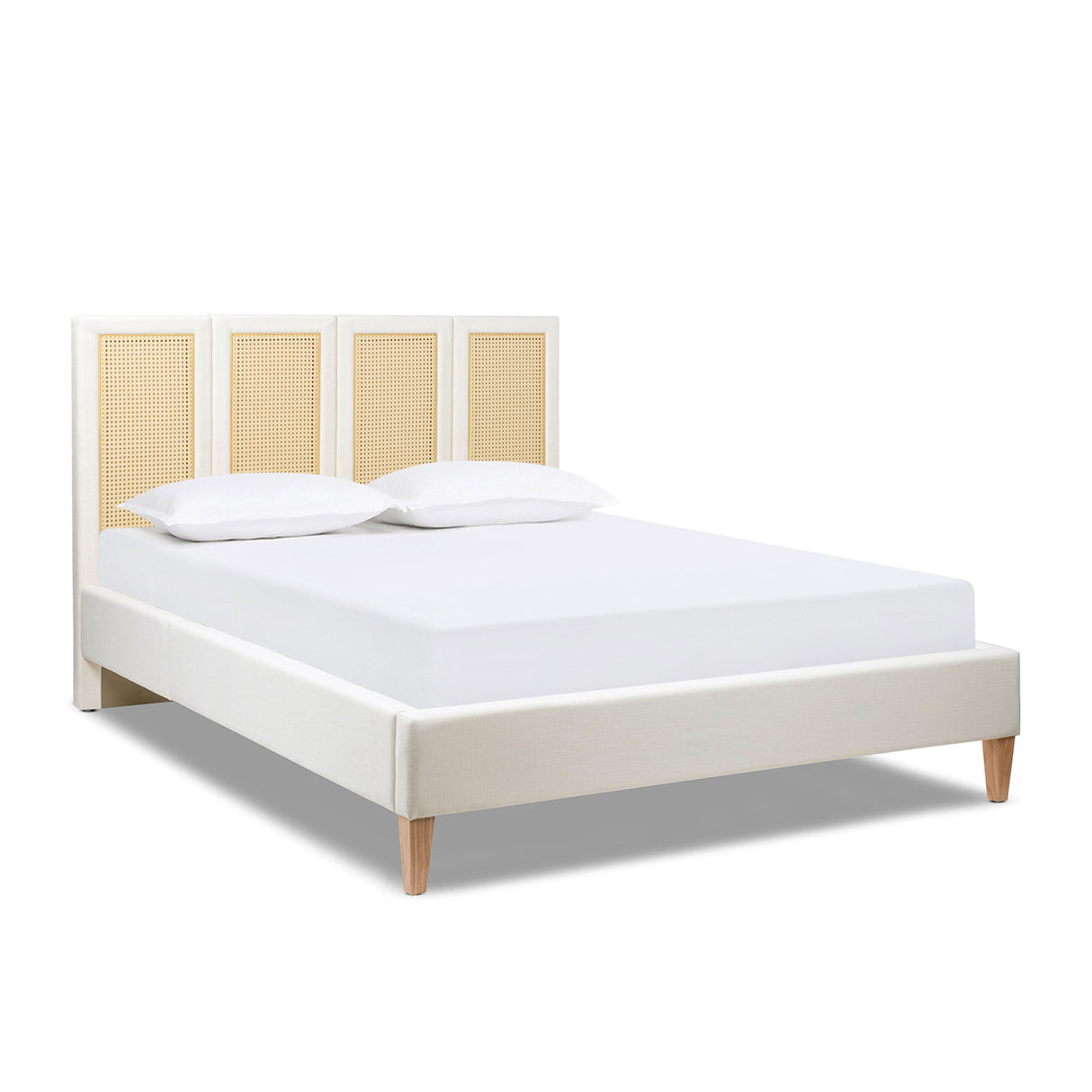 Toscana Queen Upholstered Cane Back Platform Bed