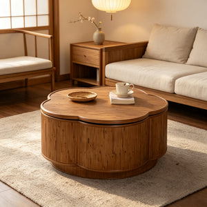 Flower-Shaped Rattan Coffee Table with Storage