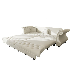 Oversized Chesterfield Pull Out Sofa Bed, Roll Arm Couch With Flower Tufting For Living Room