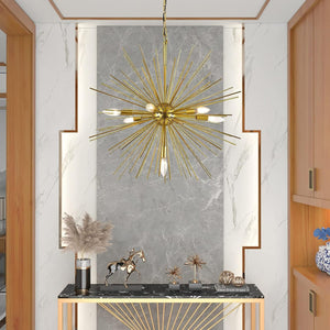 Gold Sputnik Chandelier, 7-Light Mid-Century Modern Starburst, 25.6 Inch