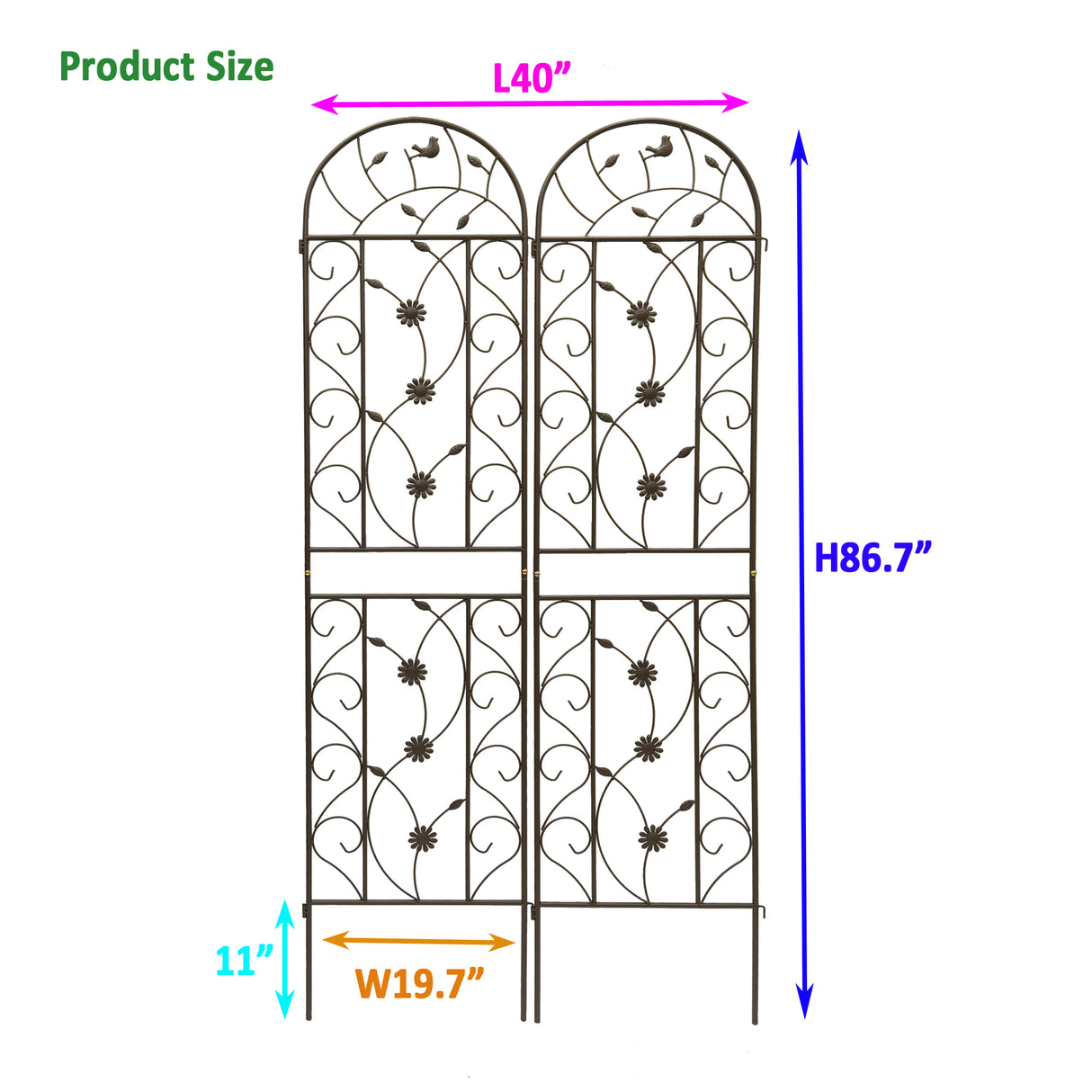 2 Pack Metal Garden Trellis 86.7" x 19.7"