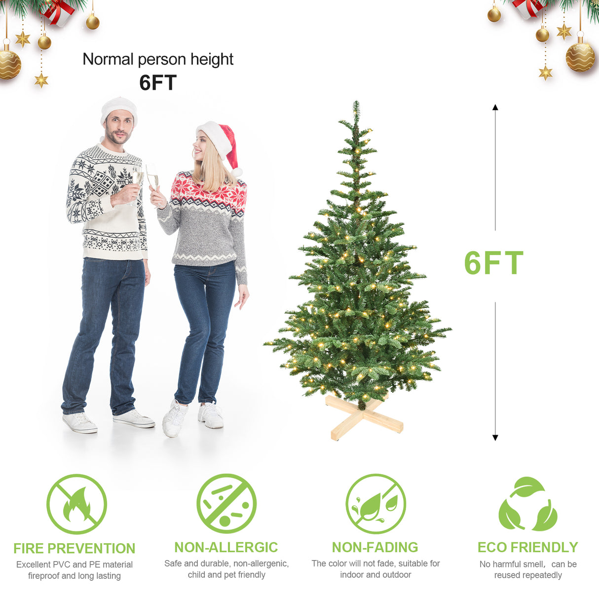 6ft Pre-Lit Christmas Tree with 300 Warm White Lights