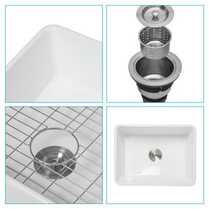 Apron Front Reversible Single Bowl Kitchen Sink & Grid And Strainer