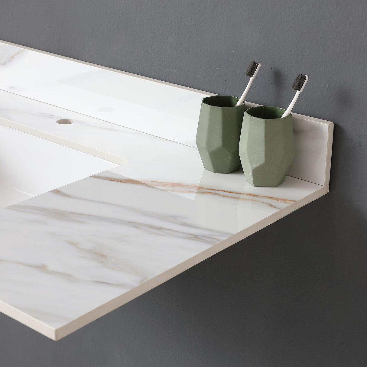Elegant Vanity Top With Undermount Sink And Backsplash, Sintered Stone