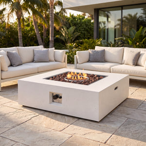 50,000 BTU Square MGO Fire Table Tank Outside