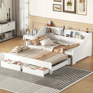 Daybed Frame With Storage Bookcases, 2 Drawers, Charging Station
