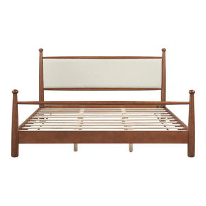 Solid Poplar & Plywood Bed Frame with Upholstered Headboard, King