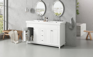 60" Bathroom Vanity with Resin Double Sinks, 3 Drawers & 4 Doors