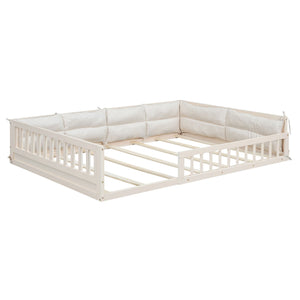 Upholstered Platform Bed With Guardrail And Pillow