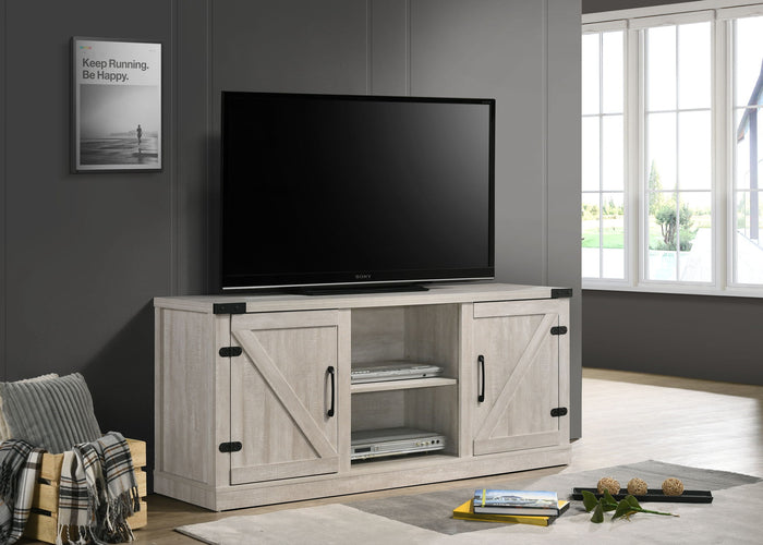 58" Wide TV Stand with Open Shelves and Cabinets - Gray