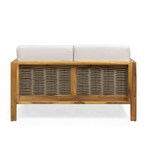 Outdoor 4 Seater Acacia Wood Chat Set With Wicker Accents And Cushions