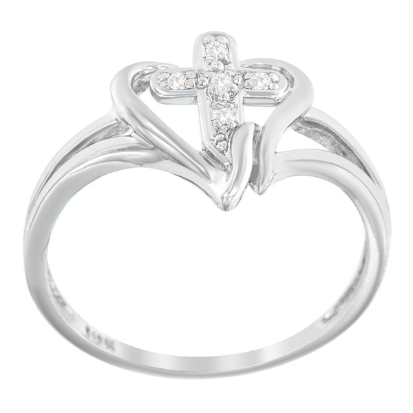 10K White Gold Diamond-Accented Cross & Open Heart Promise Fashion Ring (H-I Color, I1-I2 Clarity) - Size 7