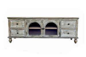60" Farmhouse TV Stand with 4 Drawers & 2 Glass Doors
