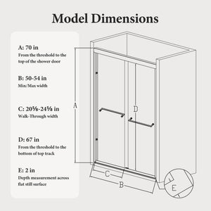 50-54"W x 70"H Semi-Frameless Double Sliding Shower Door