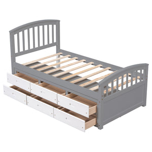 Platform Storage Bed Solid Wood Bed With 6 Drawers