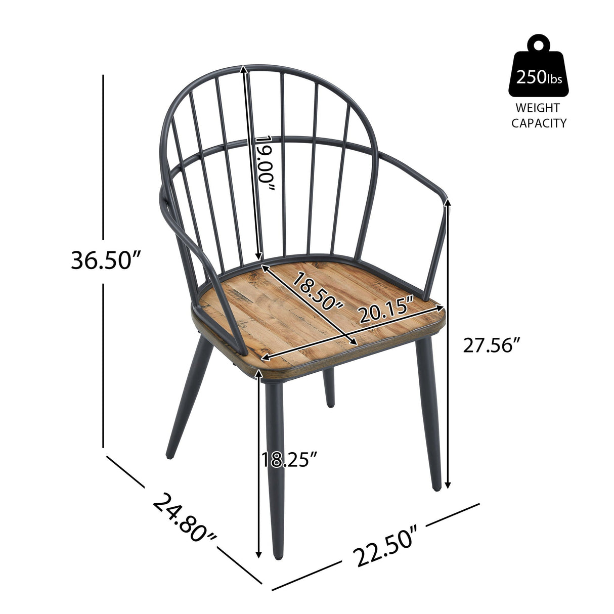 Industrial Inspired Indoor Dining Chair With Metal Legs And Birch (Set of 2) - Black / Natural - Best Buy Furniture